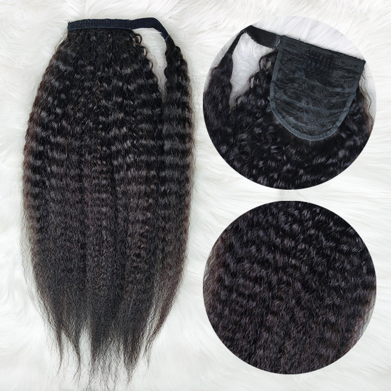 Kinky Straight 12A Warp Around Ponytails 100% Human Hair Ponytails