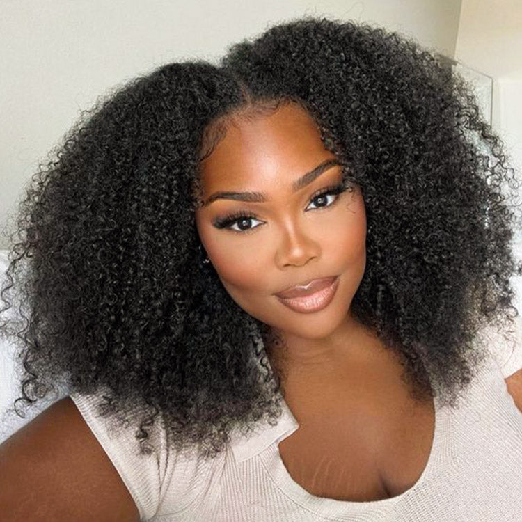 250% Density Boruihair Kinky Curly Glueless Pre‐Plucked Human Hair Wigs| V‐Part & U‐Part Options | 100% Human Hair