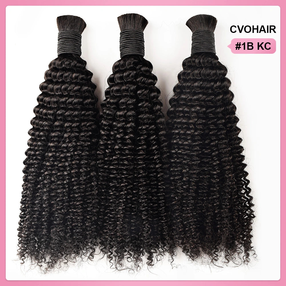 #1B Natural Black Boho Braids Kinky Curly No Weft Bulk Hair for Human Hair BORUIHAIR