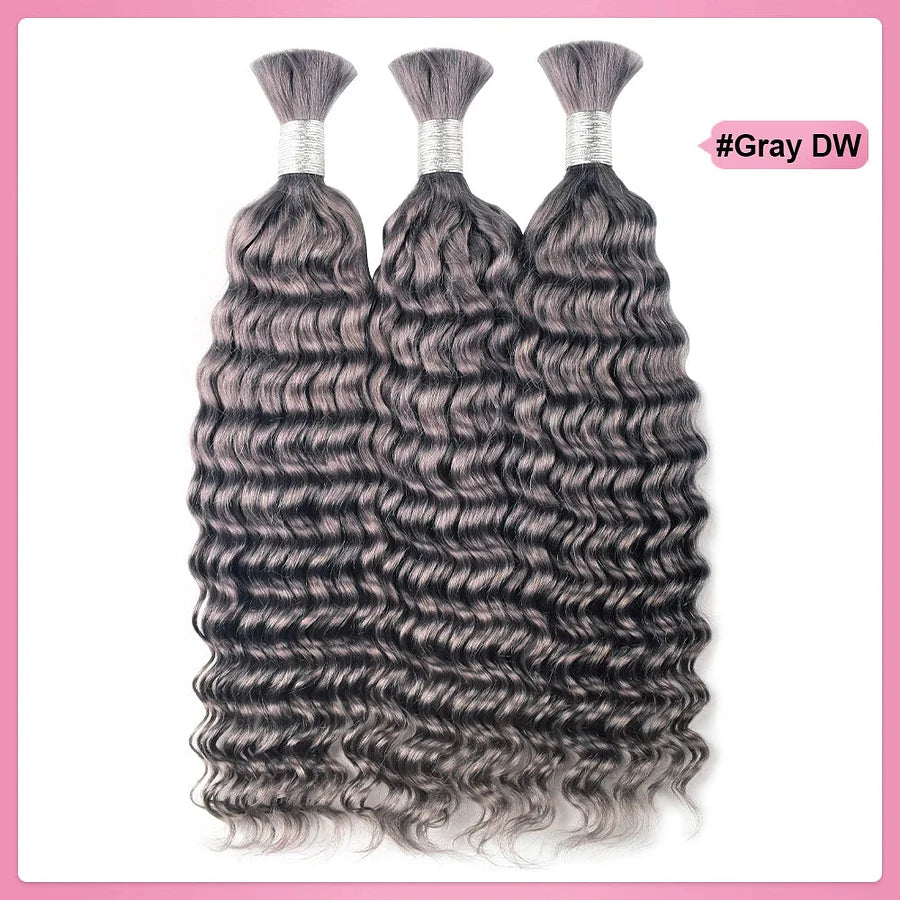 #Grey Deep Wave Hair Bulk | For Braiding | 100% Human Hair | BORUIHAIR