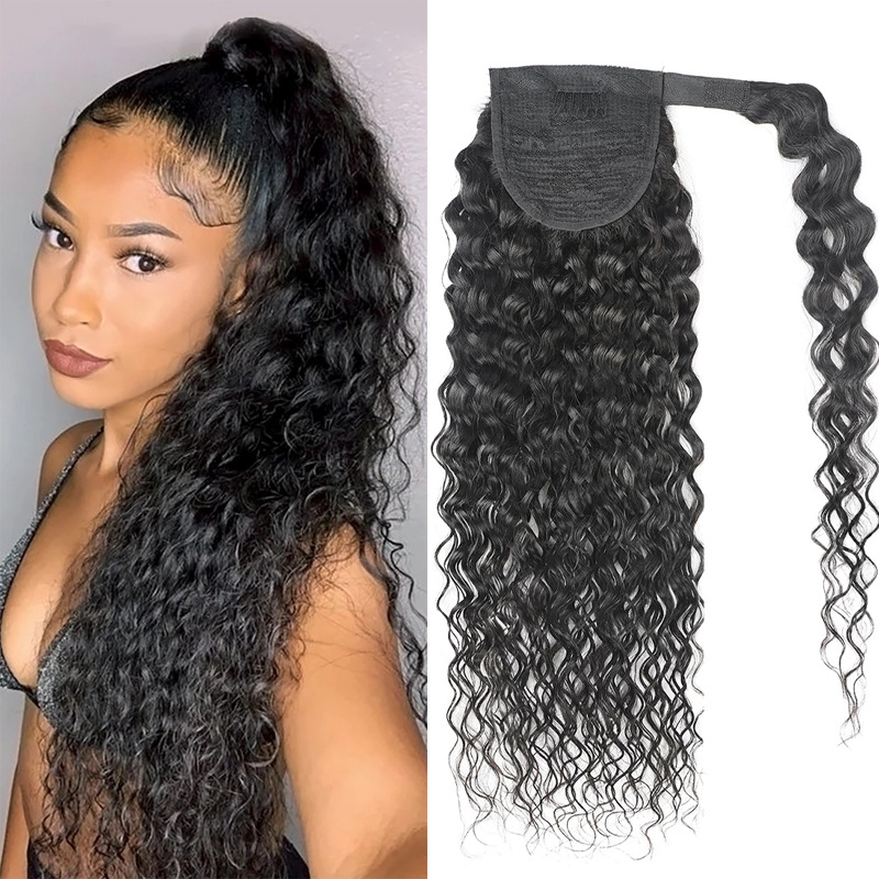 Deep Wave 12A Warp Around Ponytails 100% Human Hair Ponytails