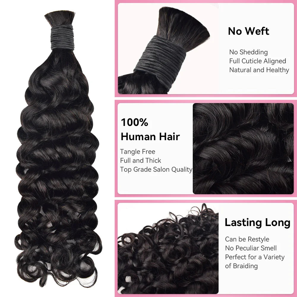 Natural Black Italian Curly Bulk Human Hair For Boho Braids BORUIHAIR