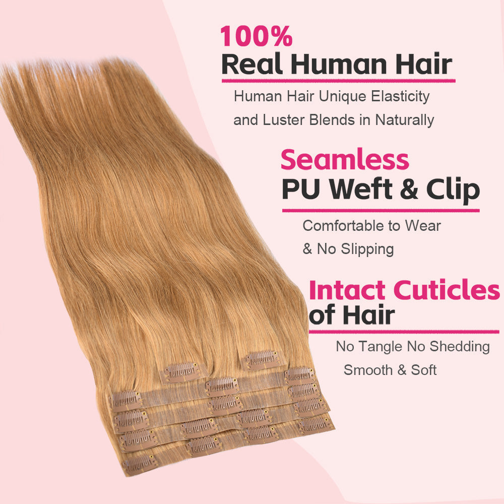 #12 Straight | Clip in Hair | 6Pcs 100g | PU Seamless Clip ins | Extensions Real Human Hair | boruihair