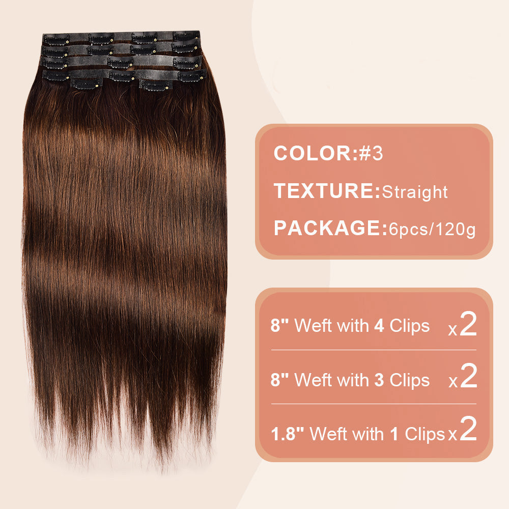#3 Straight | Clip in Hair | 6Pcs 100g | PU Seamless Clip ins | Extensions Real Human Hair | boruihair