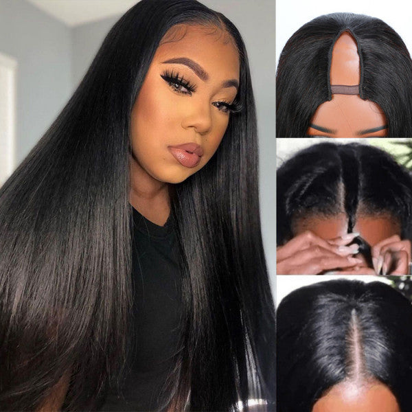 250% Density Boruihair Straight Glueless Pre‐Plucked Human Hair Wigs| V‐Part & U‐Part Options | 100% Human Hair