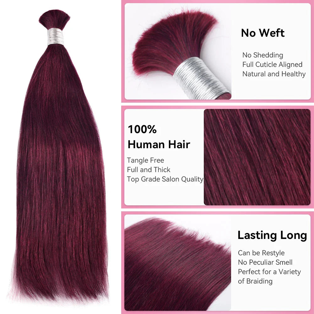 #99J Straight Hair Bulk | Boho Braids | No Weft | 100% Human Hair | BORUIHAIR