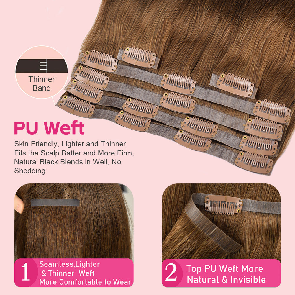 #4 Straight |6Pcs 100g | PU Seamless Clip ins Hair | 100% Human Hair | boruihair