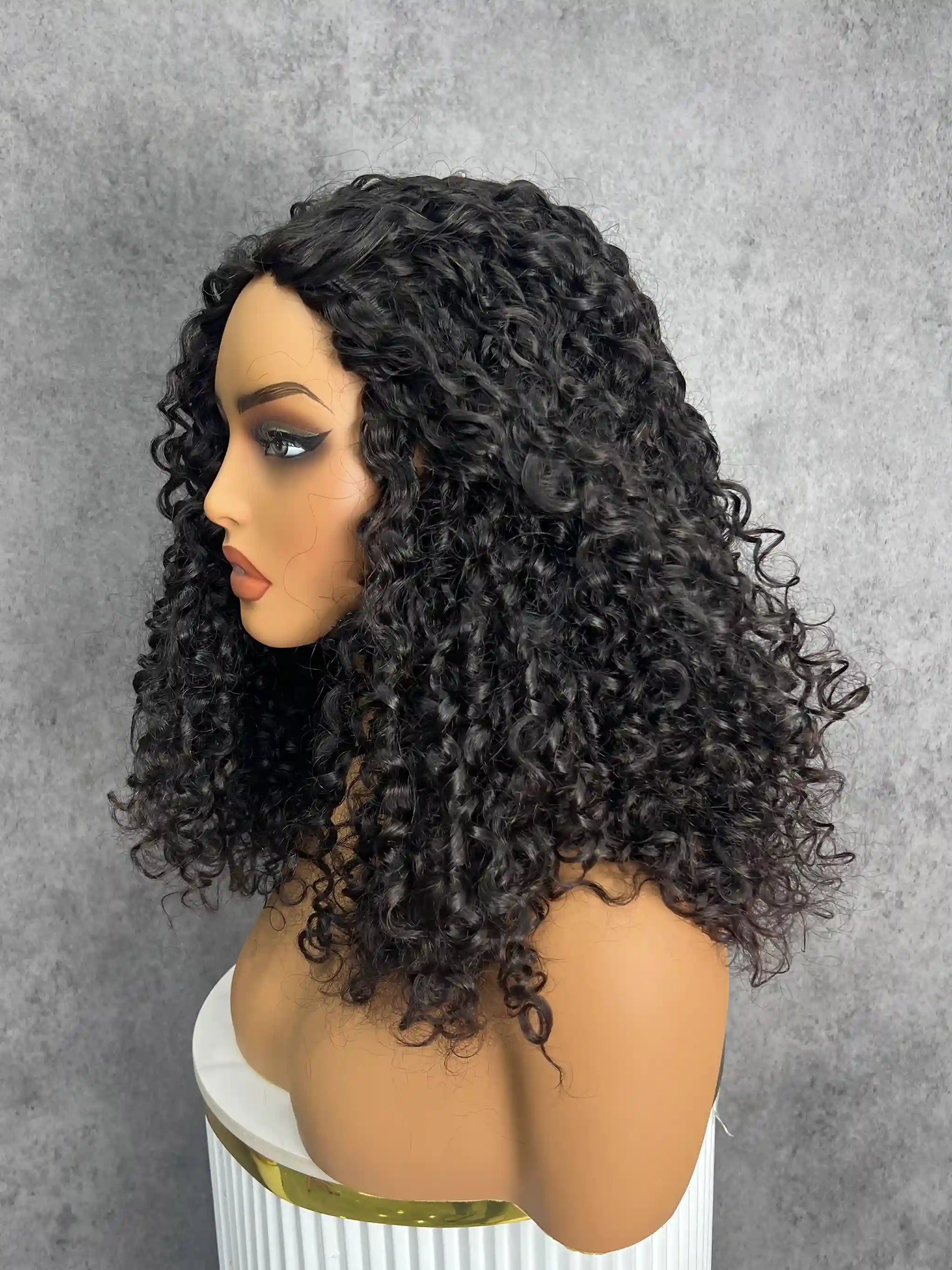 Super Double Drawn Pixie Curly Drawstring Wigs Easy To Wear & Go 3/4 Flip Over Half Wig Glueless Human Hair