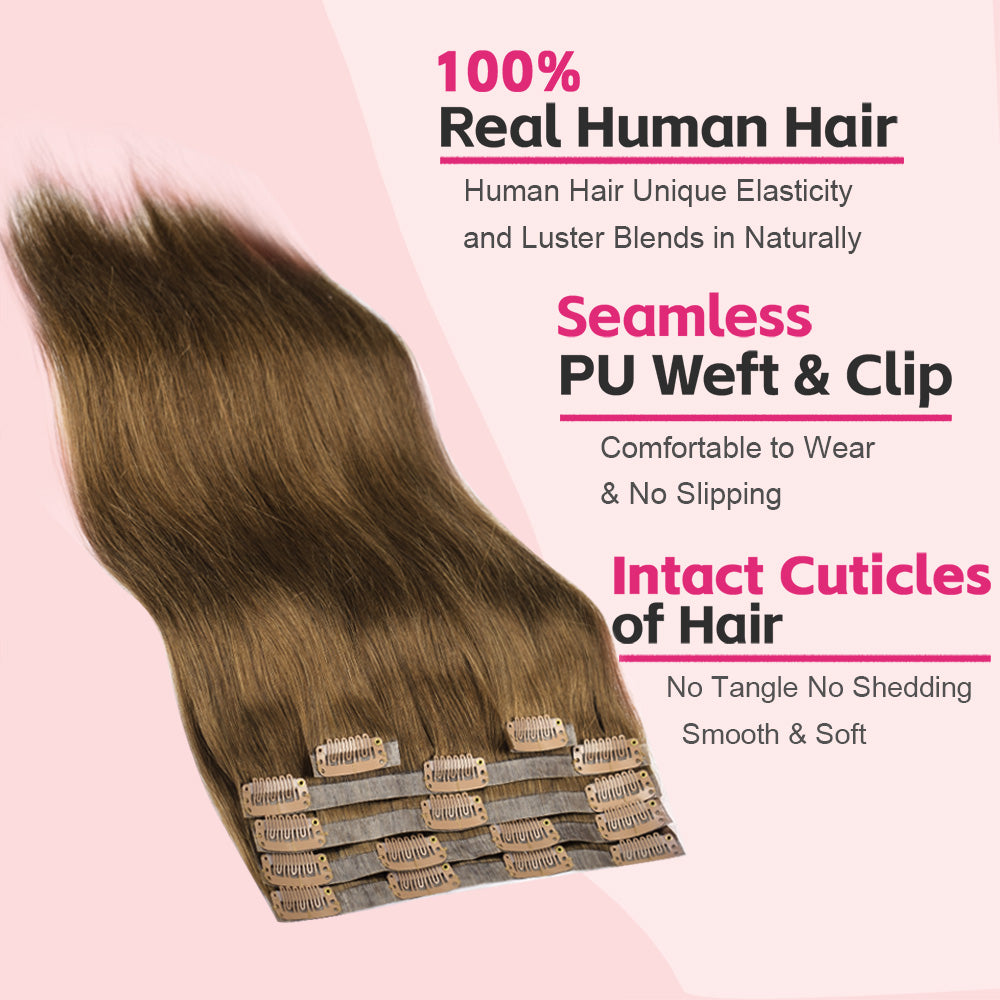 #7 Straight | Clip in Hair | 6Pcs 100g | PU Seamless Clip ins | Extensions Real Human Hair | boruihair