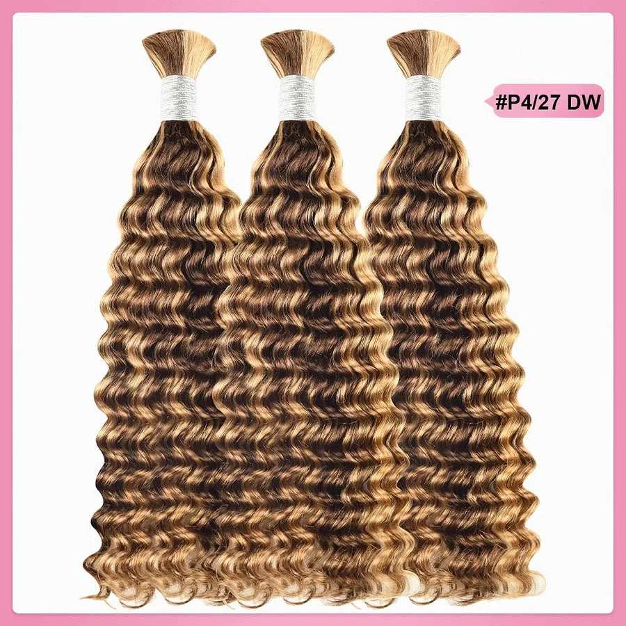 #4/27 Ombre Highlight Deep Wave Hair Bulk | For Braiding | 100% Human Hair | BORUIHAIR