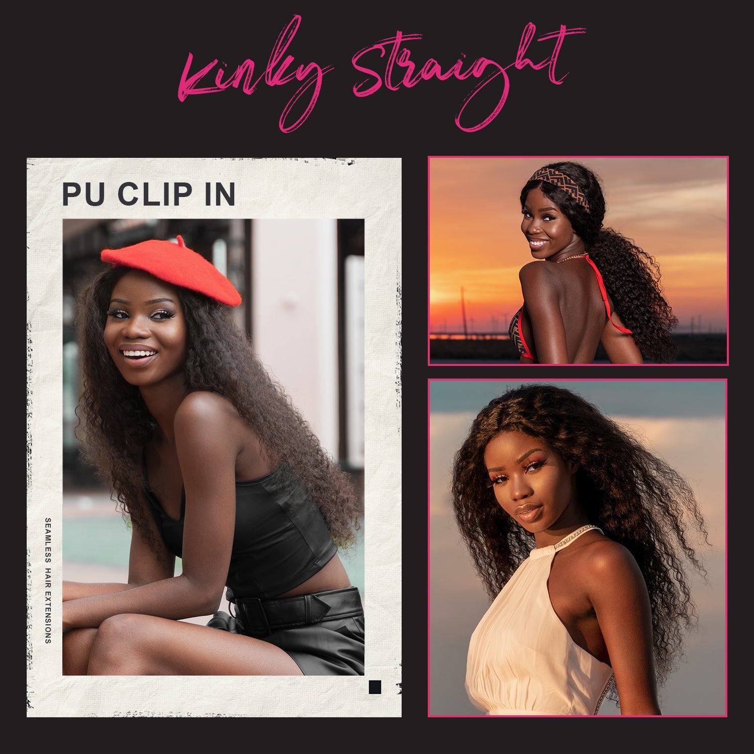 #1B Kinky Straight | Clip in Hair | 6Pcs 100g | PU Seamless Clip ins | Extensions Real Human Hair | boruihair