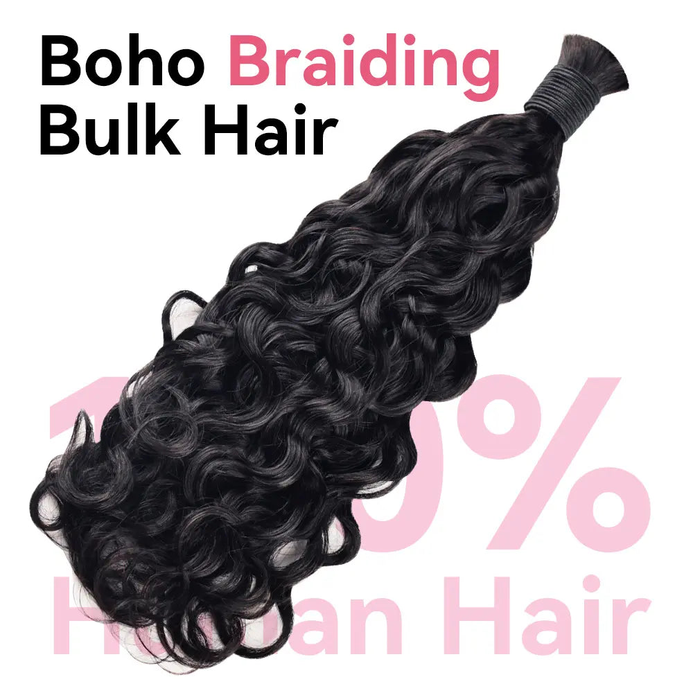 Natural Black Water Wave Hair Bulk | Boho Braids |100% Human Hair | BORUIHAIR