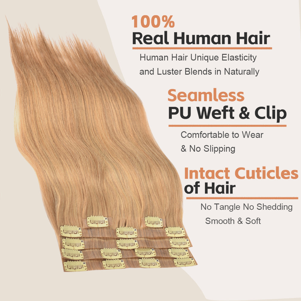 #18 Straight | Clip in Hair | 6Pcs 100g | PU Seamless Clip ins | Extensions Real Human Hair | boruihair