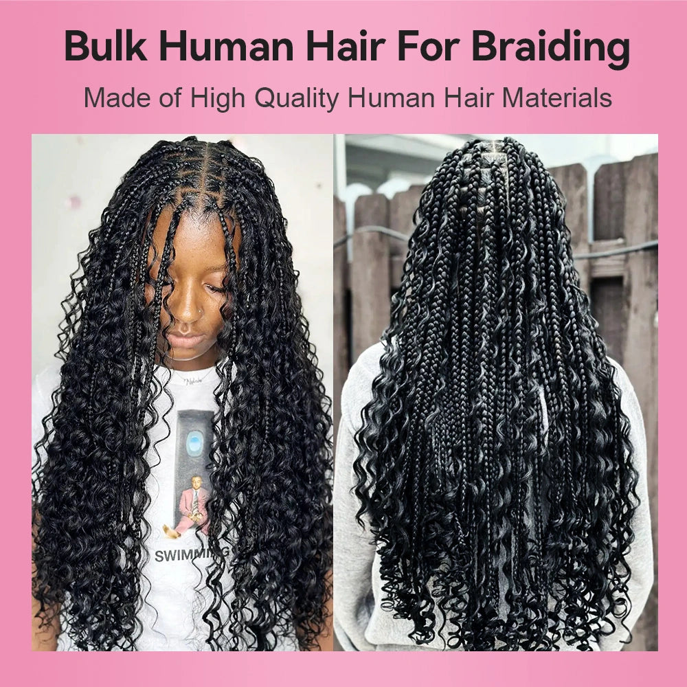 #1 Jet Black Deep Curly BHair Bulk | For Braiding | 100% Human Hair | BORUIHAIR