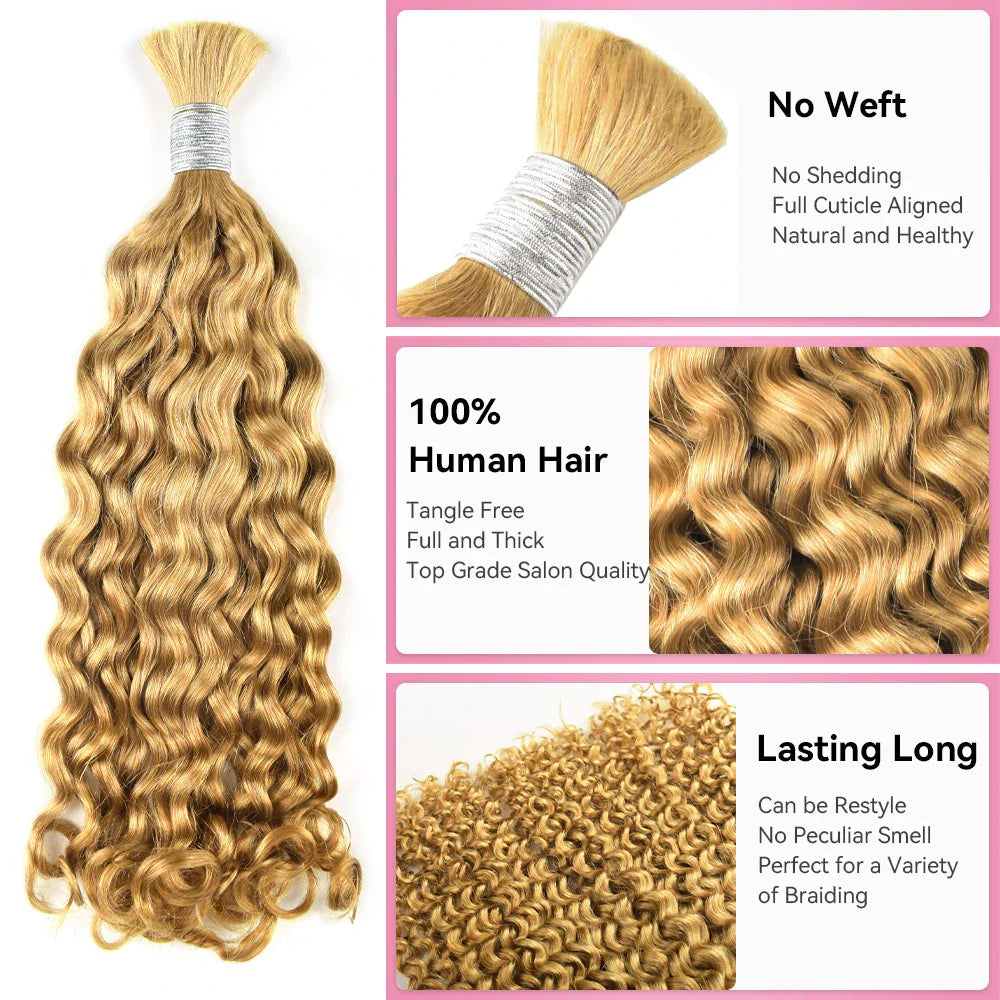 #27 Honey Blonde Hot Braids Bulk Human Hair Italian Curly BORUIHAIR