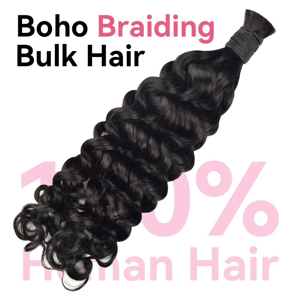 Natural Black Italian Curly Bulk Human Hair For Boho Braids BORUIHAIR
