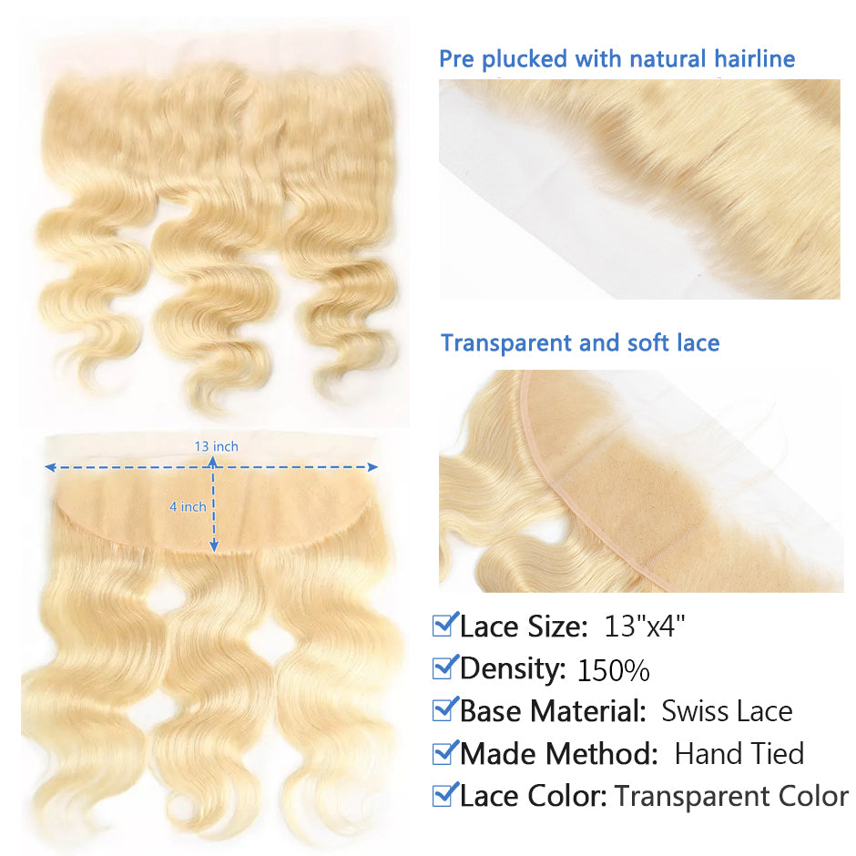 12A 3PCS + 13X4/13X6 Transparent Lace Frontal Body Wave #613 Bundles With Transparent Lace Frontal