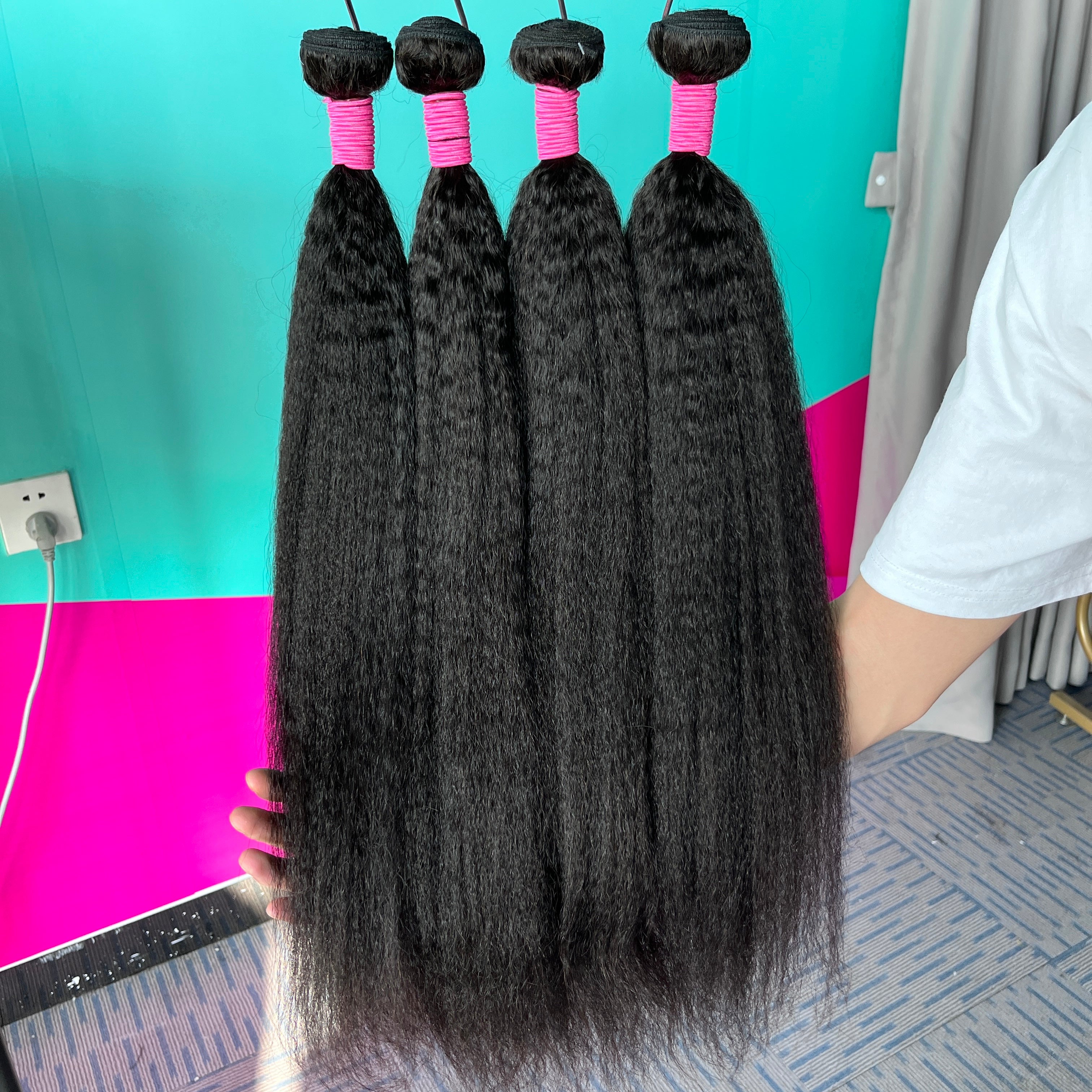 Kinky Straight 4PCS Bundles & 1PC Closure or Frontal – 5x5, 13x4 & 13x6 | 100% Human Hair | Transparent Lace Wig | Boruihair