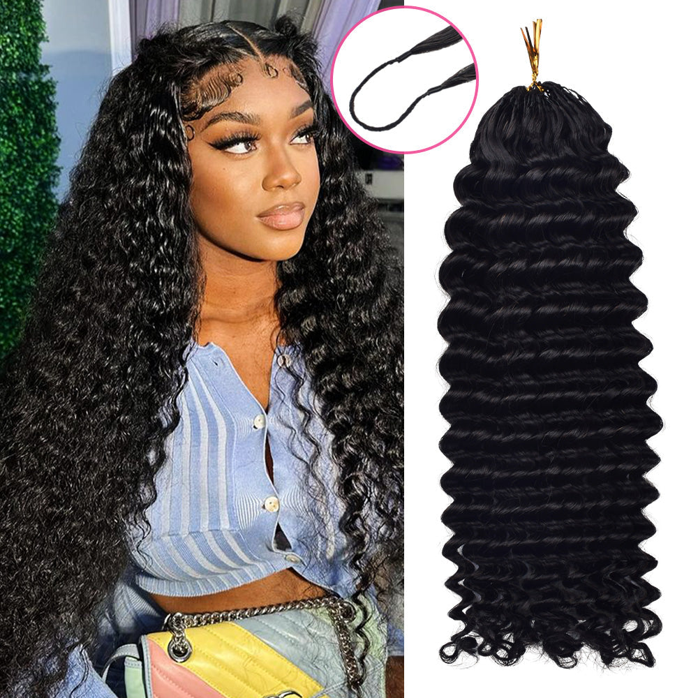 Deep Wave Crochet Human Hair Pre Loop Extensions BORUIHAIR