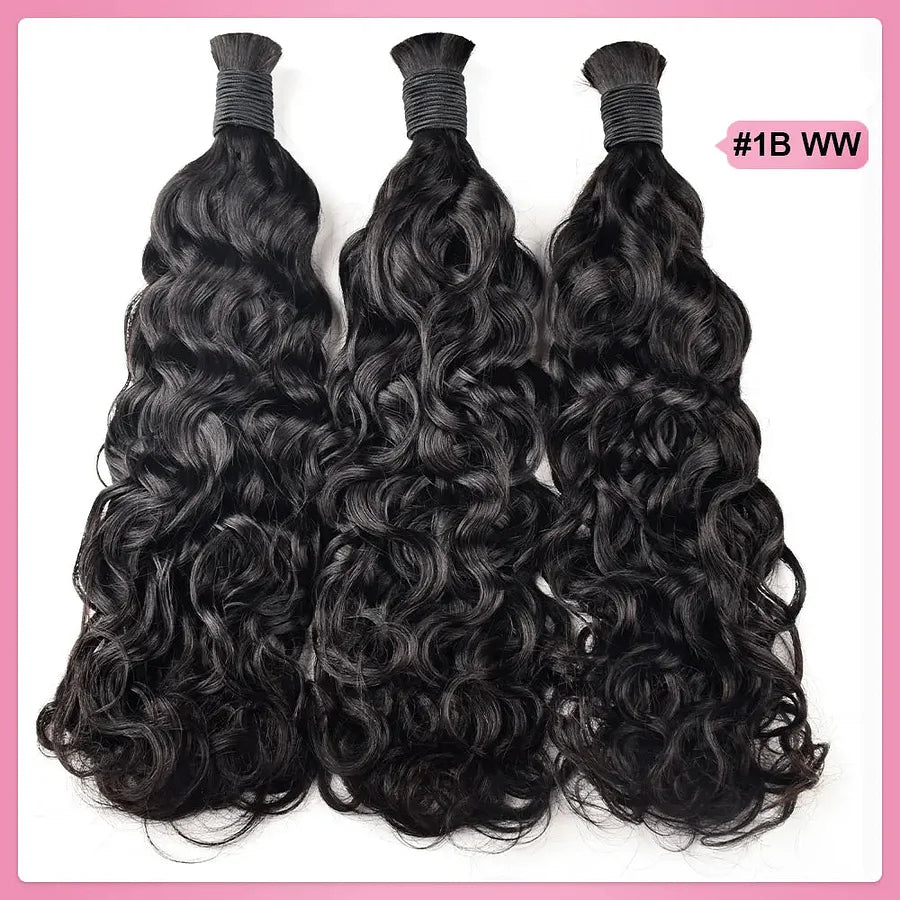 Natural Black Water Wave Hair Bulk | Boho Braids |100% Human Hair | BORUIHAIR