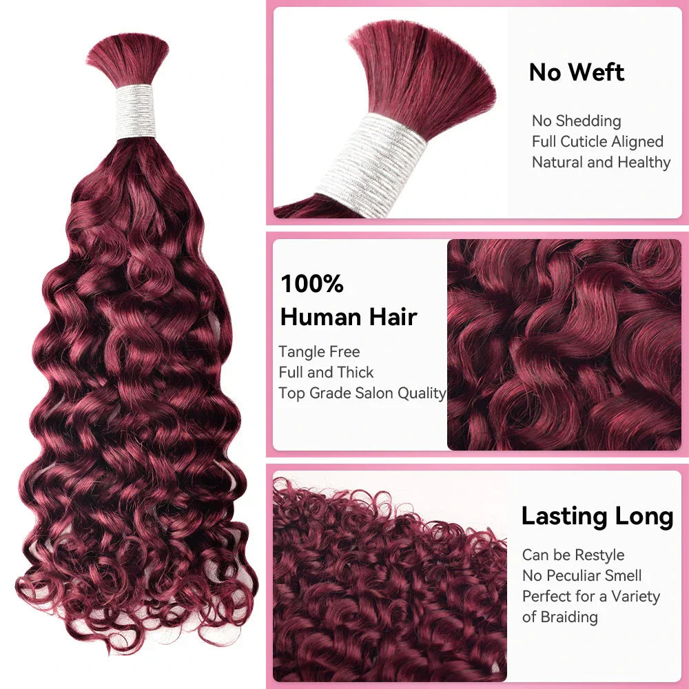 #99J Burgundy Hot Braids Bulk Human Hair Italian Curly BORUIHAIR