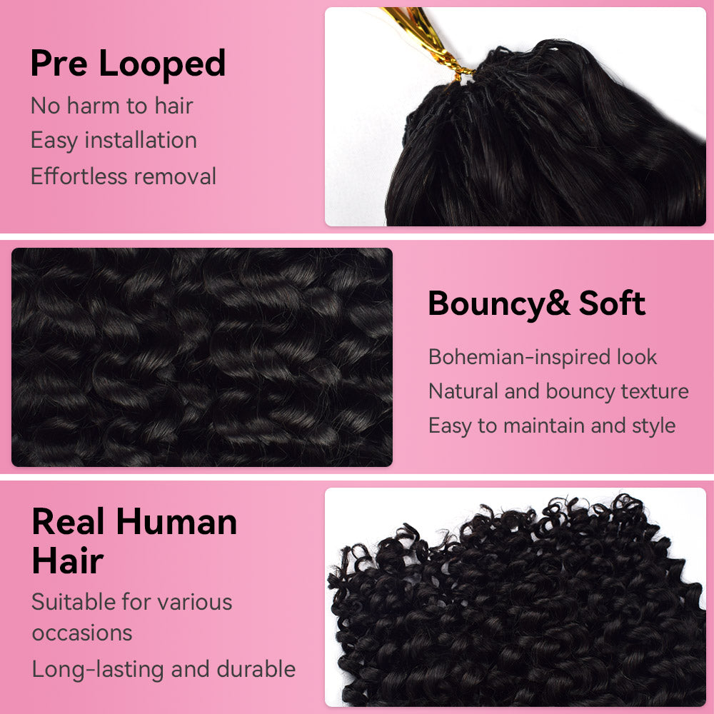Deep Curly Crochet Human Hair Pre Loop Extensions BORUIHAIR