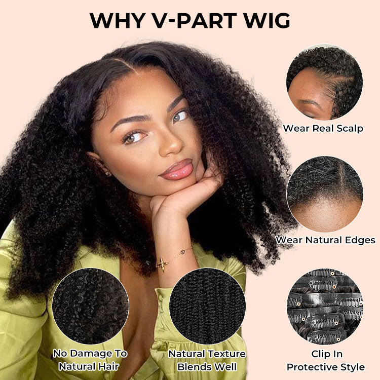250% Density Boruihair Kinky Curly Glueless Pre‐Plucked Human Hair Wigs| V‐Part & U‐Part Options | 100% Human Hair