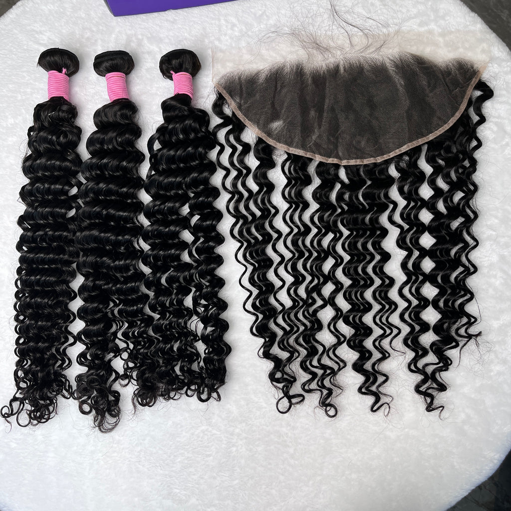 Deep Wave 3PCS Bundles & 1PC Closure or Frontal – 5x5, 13x4 & 13x6 | 100% Human Hair | Transparent Lace Wig | Boruihair