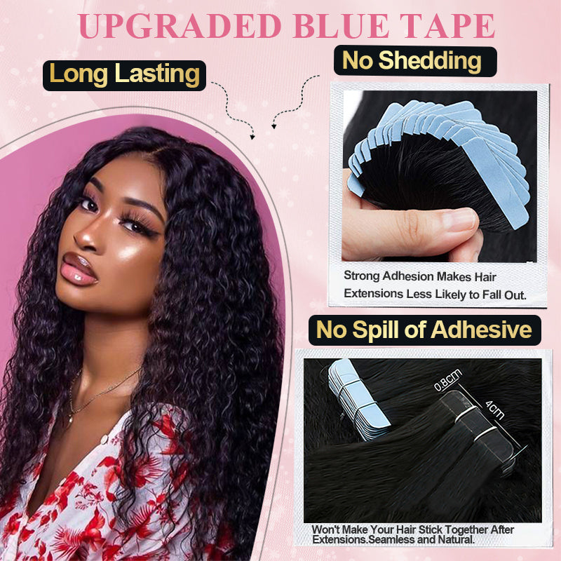 #1B Italian Curly Tape in Hair  Extensions 20pcs 50g/pack Seamless Skin Weft Hair | 100% Human Hair | BORUIHAIR