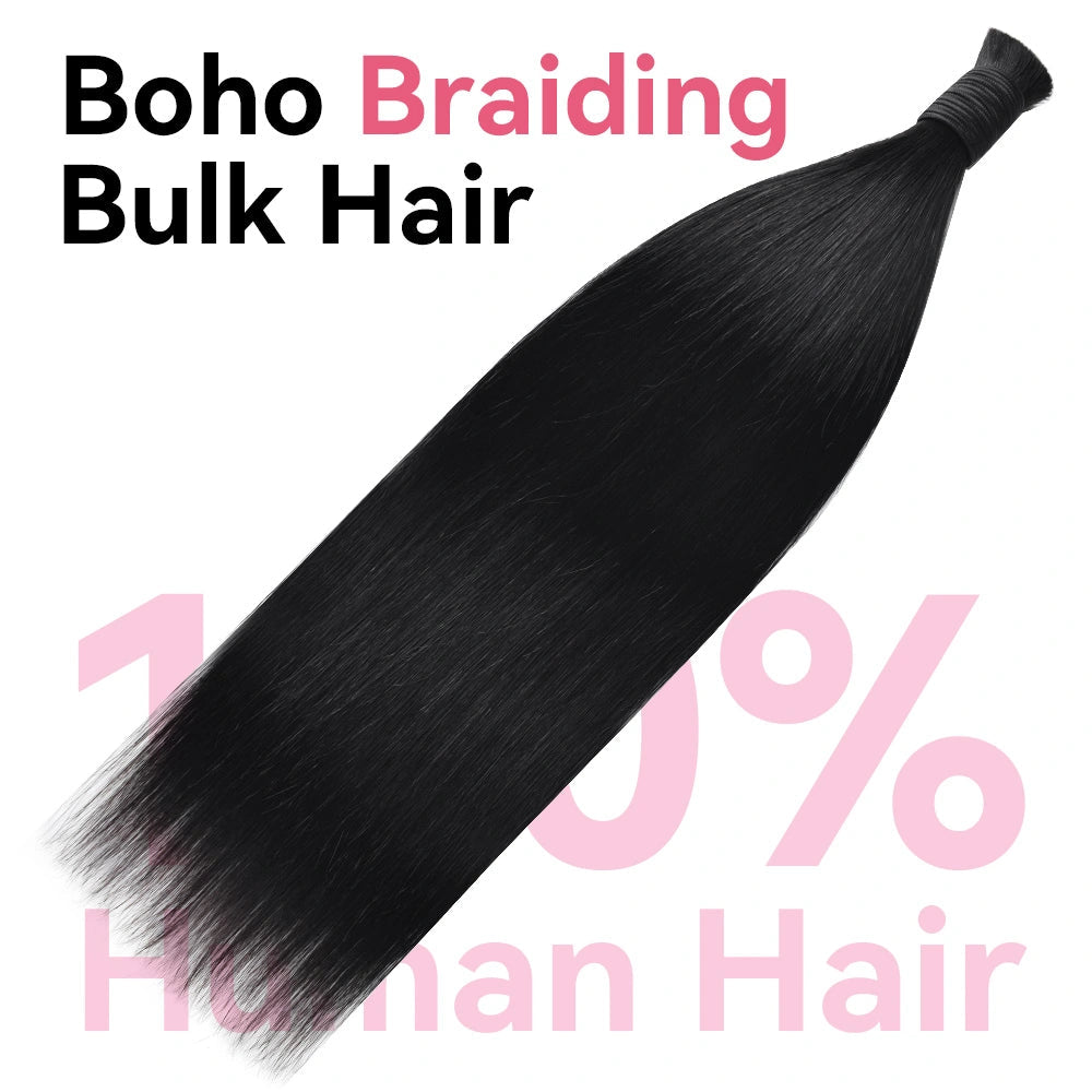 #1 Jet Black Straight Hair Bulk | Boho Braids | No Weft | 100% Human Hair | BORUIHAIR