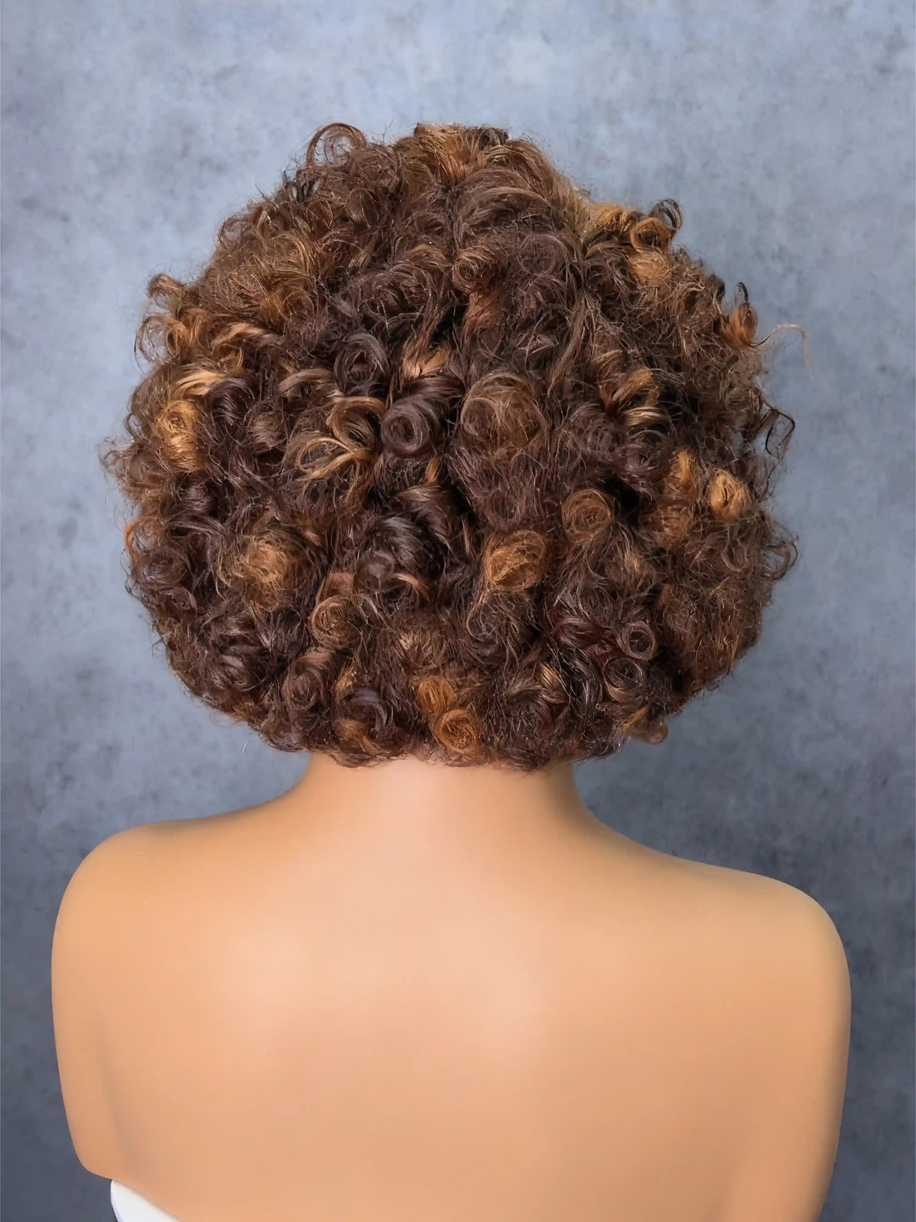 SDD 4/27# Rose Curly Drawstring Color Wigs Easy To Wear & Go 3/4 Flip Over Half Wig Glueless 100% Human Hair
