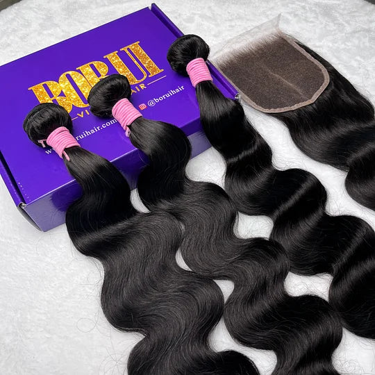 Body Wave 3PCS Bundles & 1PC Closure or Frontal – 5x5, 13x4 & 13x6 | 100% Human Hair | Transparent Lace Wig | Boruihair