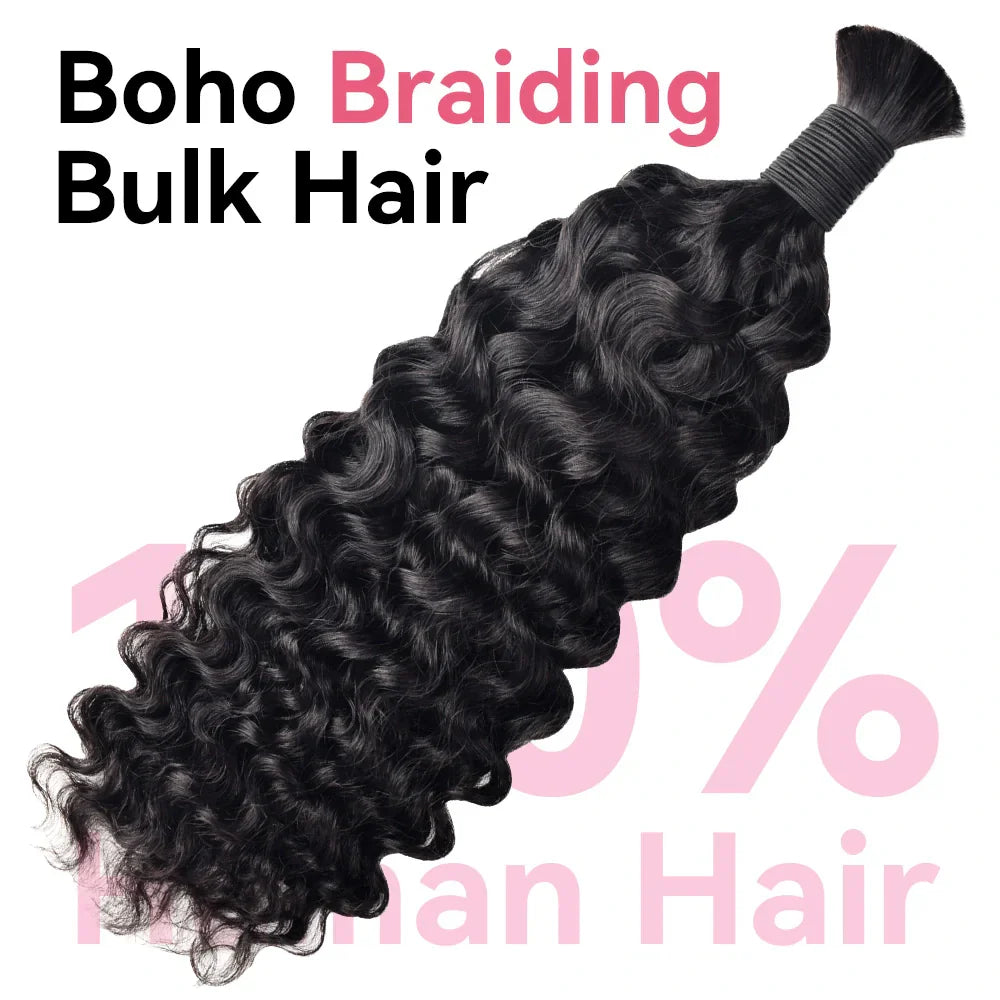 #1B Natural Black Boho Braids Burmese Curly No Weft Bulk Hair for Human Hair BORUIHAIR