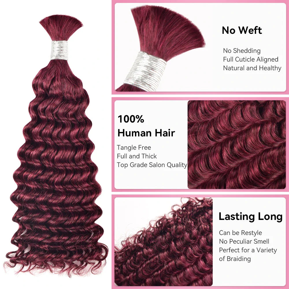 #99J Burgundy Bohemian Human Hair For Braiding BORUIHAIR