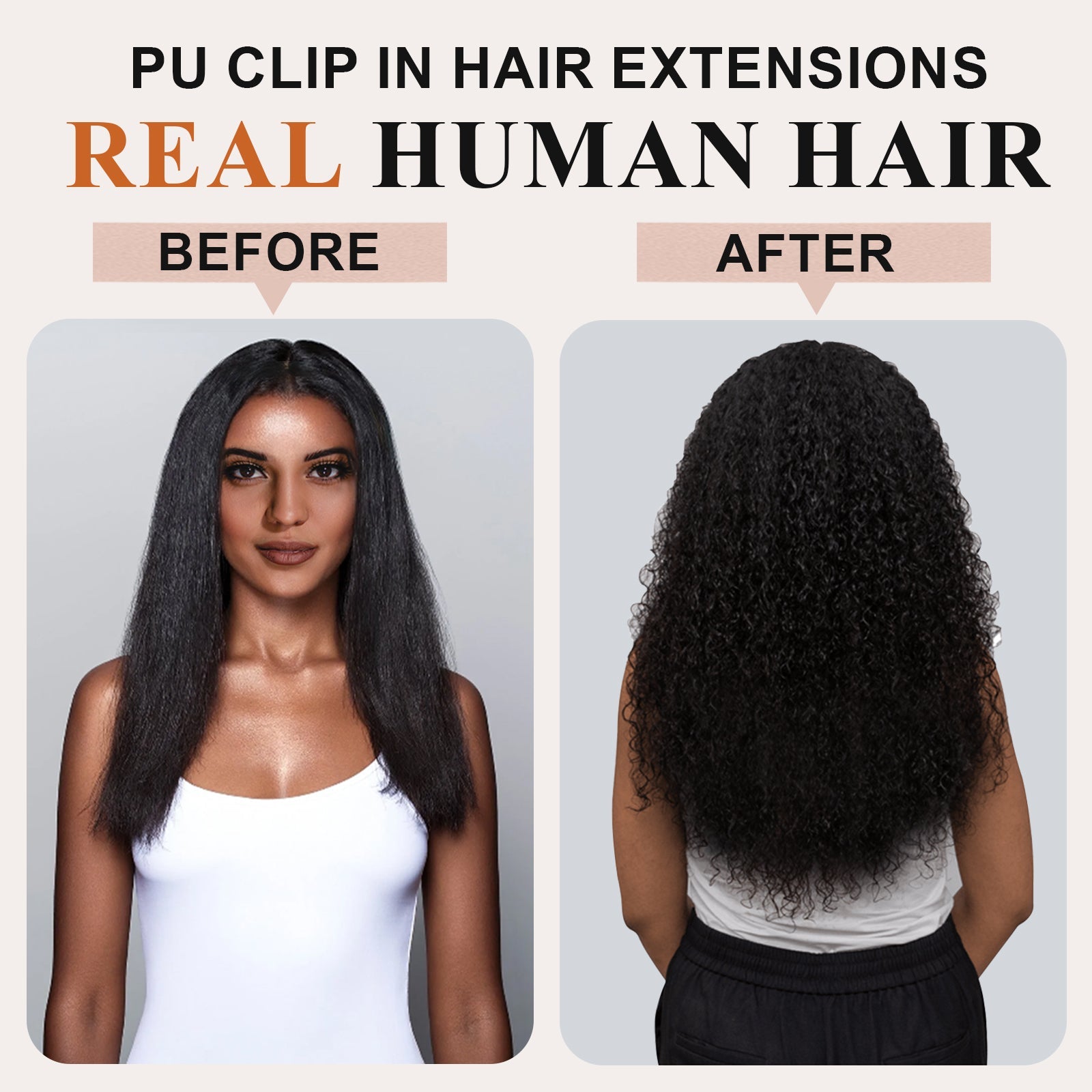 #1B Deep Curly |6Pcs 100g | PU Seamless Clip ins Hair | 100% Human Hair | boruihair
