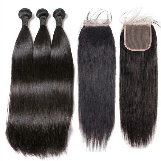 Straight 3PCS Bundles & 1PC Closure or Frontal – 5x5, 13x4 & 13x6 | 100% Human Hair | Transparent Lace Wig | Boruihair