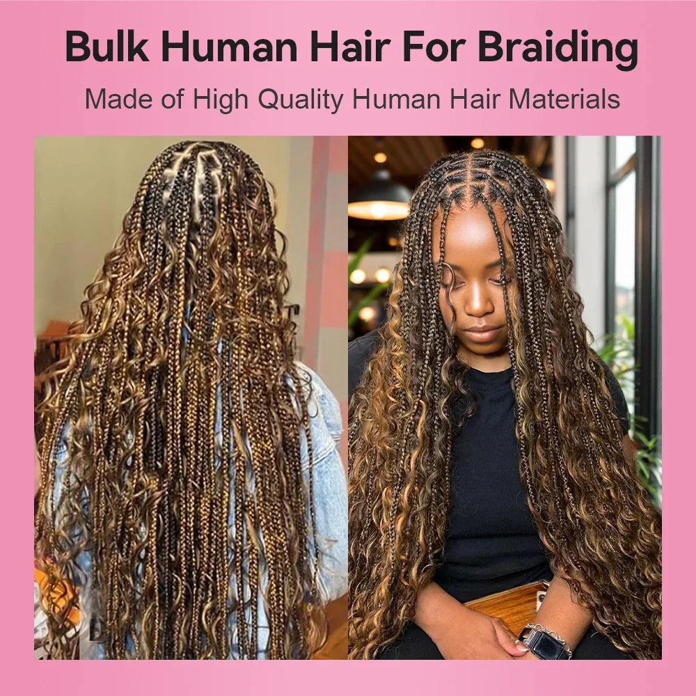 #4/27 Ombre Highlight Deep Wave Hair Bulk | For Braiding | 100% Human Hair | BORUIHAIR