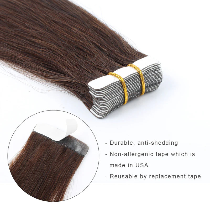 #3 Straight Tape in Hair  Extensions 20pcs 50g/pack Seamless Skin Weft Hair | 100% Human Hair | BORUIHAIR