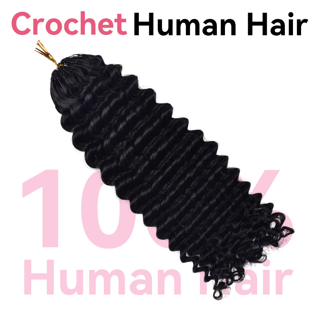Deep Wave Crochet Human Hair Pre Loop Extensions BORUIHAIR