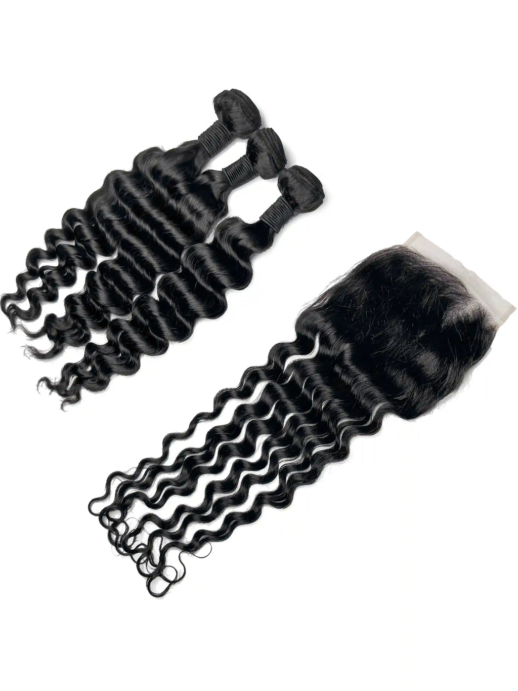 Natural Wave 3PCS Bundles & 1PC 5x5 Lace Closure | Transparent & HD Lace | 100% Human Hair | Top Virgin Hair