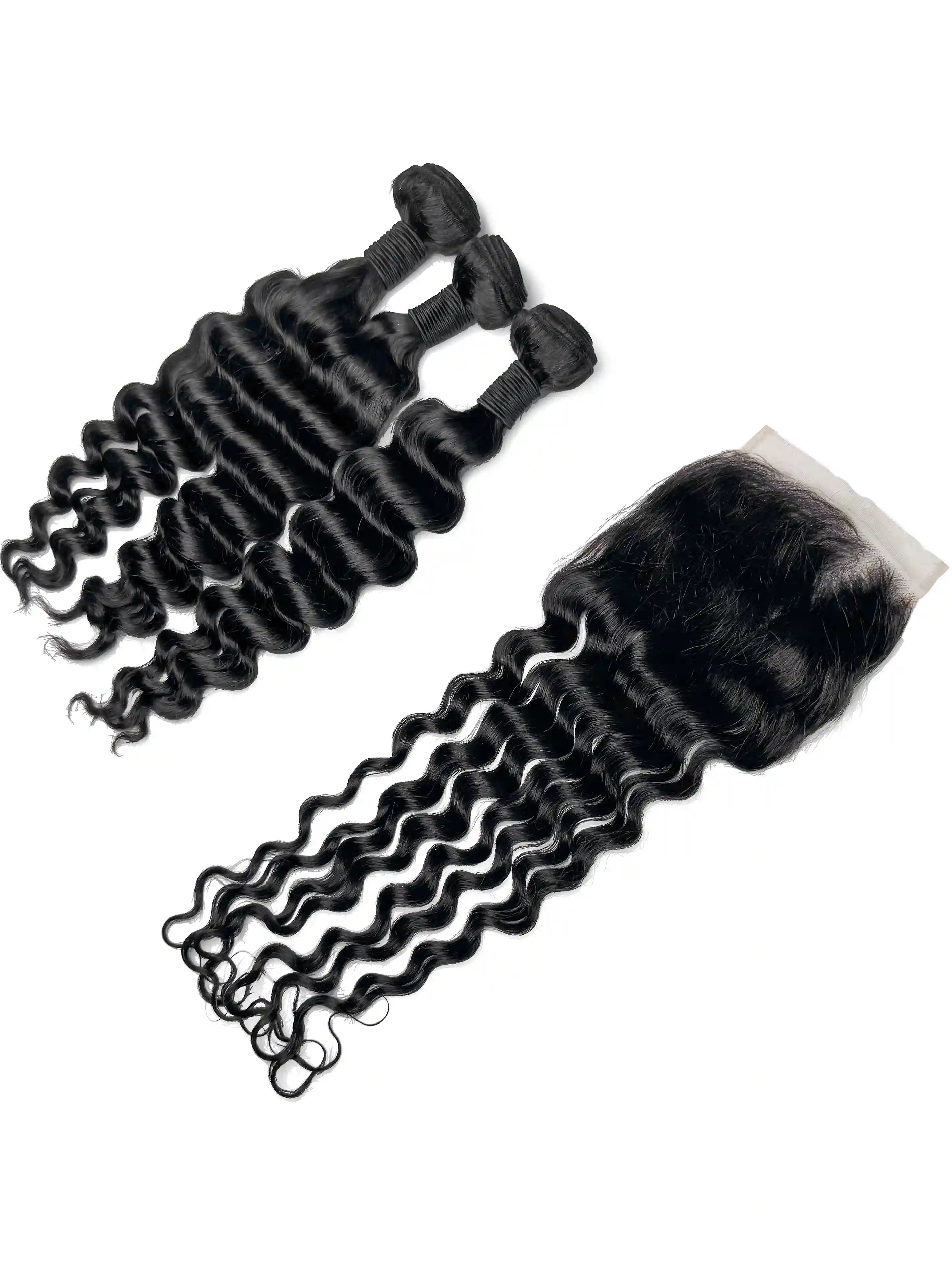 Natural Wave 3PCS Bundles & 1PC 5x5 Lace Closure | Transparent & HD Lace | 100% Human Hair | Top Virgin Hair