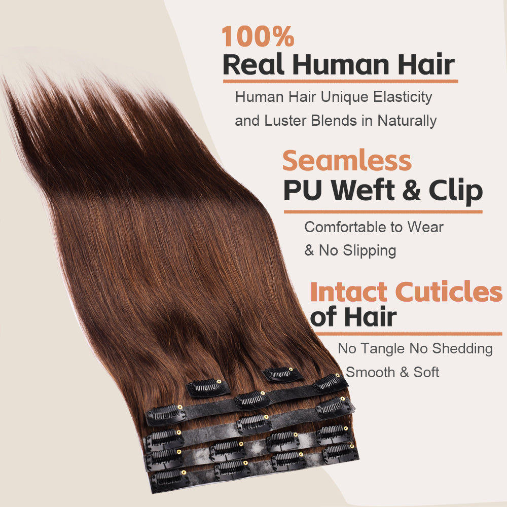 #3 Straight | Clip in Hair | 6Pcs 100g | PU Seamless Clip ins | Extensions Real Human Hair | boruihair
