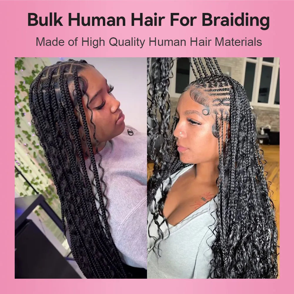 #1B Natural Black Loose Deep Wave Hair Bulk | Boho Braids | 100% Human Hair | BORUIHAIR