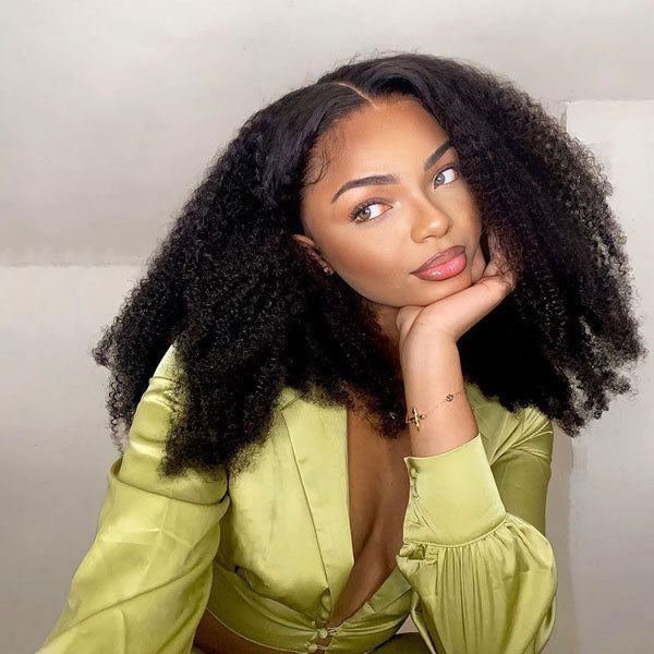 250% Density Boruihair Kinky Curly Glueless Pre‐Plucked Human Hair Wigs| V‐Part & U‐Part Options | 100% Human Hair