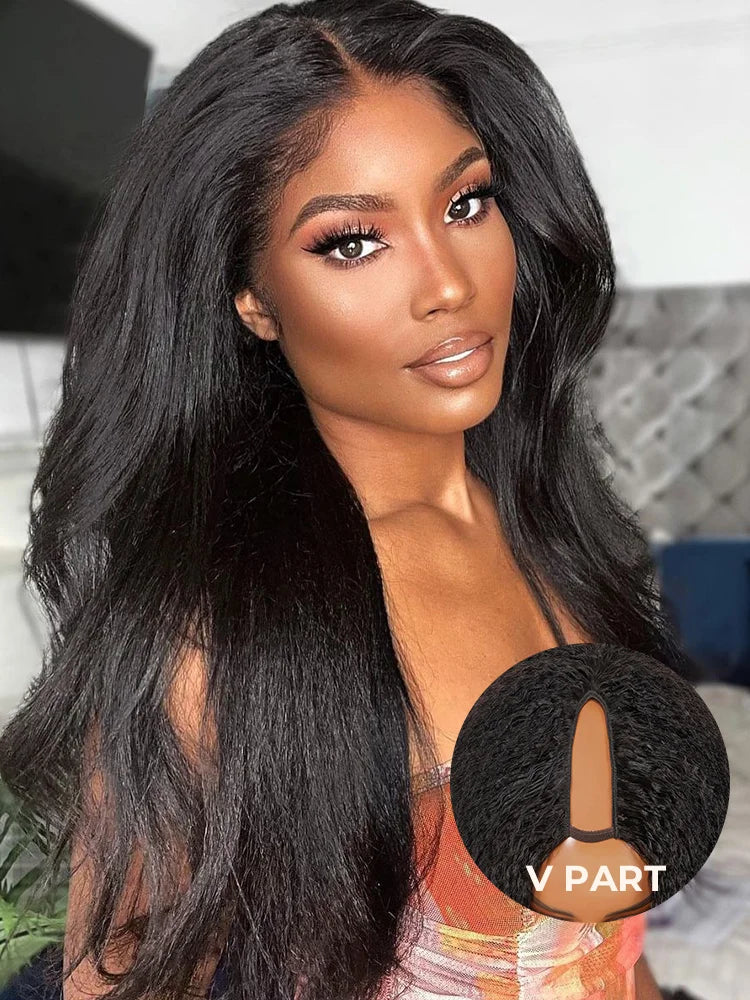 250% Density Boruihair Kinky Straight Glueless Pre‐Plucked Human Hair Wigs| V‐Part & U‐Part Options | 100% Human Hair