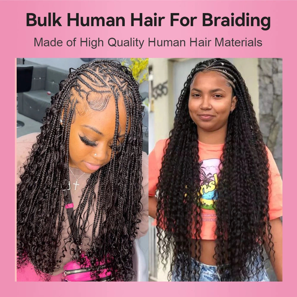 #1B Natural Black Boho Braids Kinky Curly No Weft Bulk Hair for Human Hair BORUIHAIR