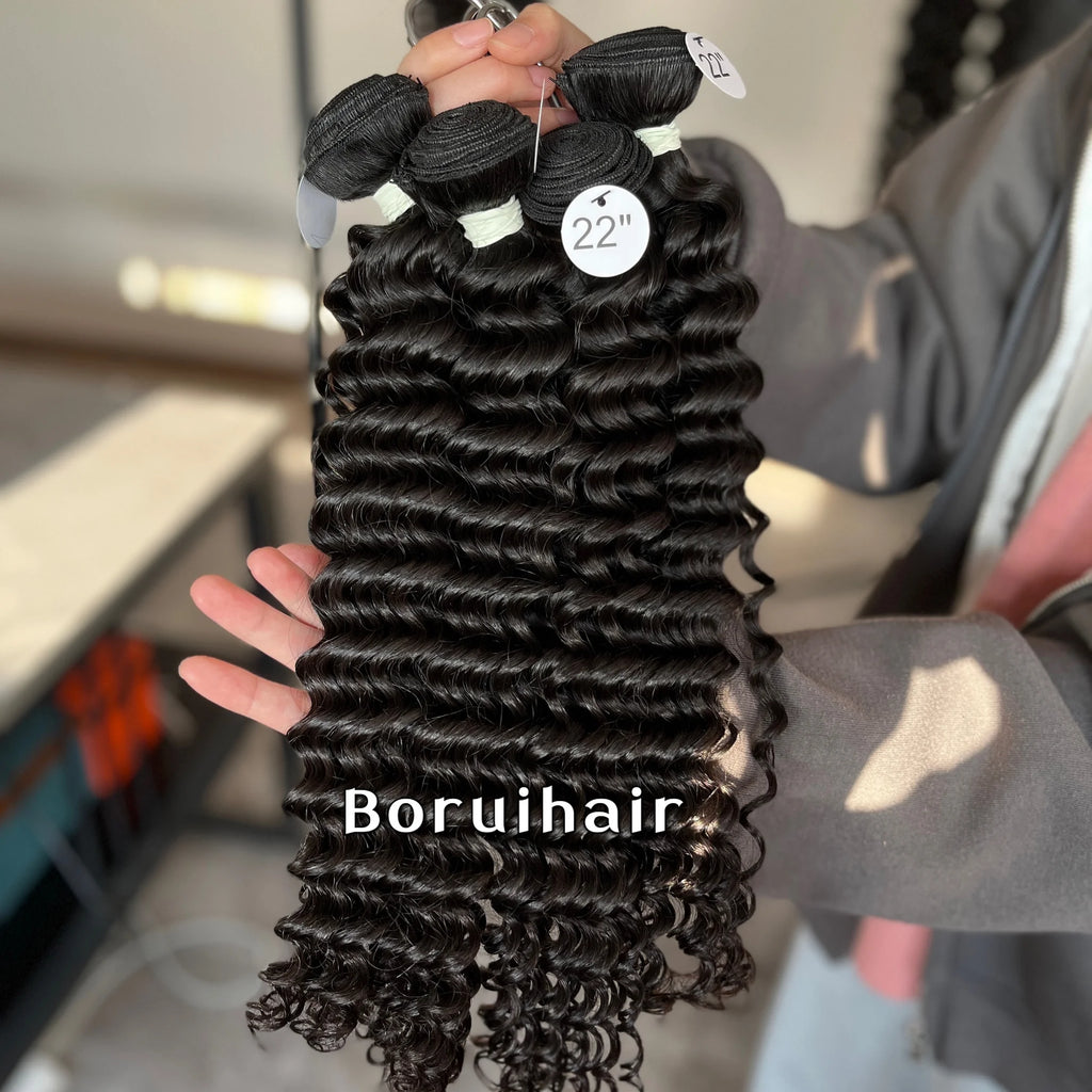 Deep Wave 4PCS Bundles & 1PC Closure or Frontal – 5x5, 13x4 & 13x6 | 100% Human Hair | HD Lace Wig | Boruihair