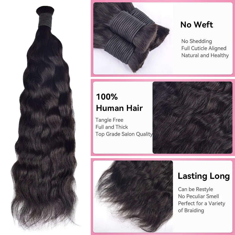 Natural Black Wave And Wet Human Bulk Hair For Braiding BORUIHAIR