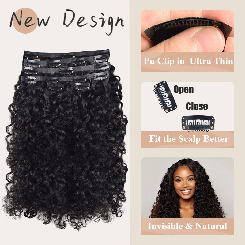 #1B Burmese Curly | Clip in Hair | 6Pcs 100g | PU Seamless Clip ins | Extensions Real Human Hair | boruihair