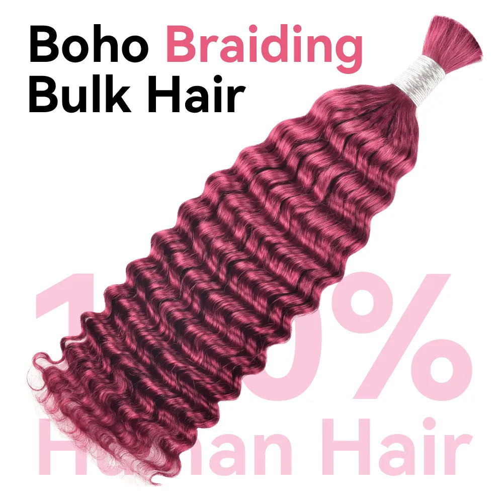 #Pink Deep Wave Hair Bulk | For Braiding | 100% Human Hair | BORUIHAIR